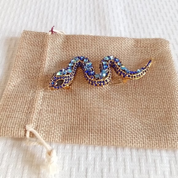 Blue Rhinestone snake Pin Broach - Picture 3 of 4